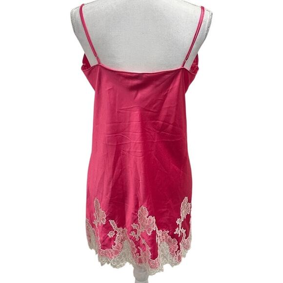 Victoria's Secret Hot Pink 2009 Lace Trim Satin Mini Slip Dress Chemise Sz Large - Picture 3 of 12
